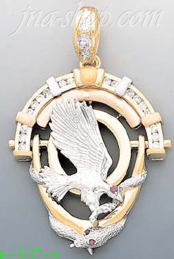 14K Gold Eagle w/Snake CZ Charm Pendant - Click Image to Close