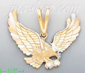 14K Gold Striking Eagle CZ Charm Pendant - Click Image to Close