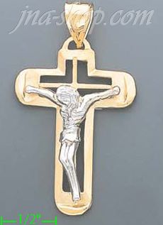 14K Gold Cross Crucifix Charm Pendant - Click Image to Close