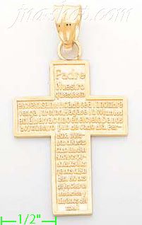 14K Gold Cross w/Padre Nuestro Religious Charm Pendant - Click Image to Close