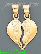 14K Gold 2-piece Boy Girl Split Heart Baby Charm Pendant - Click Image to Close