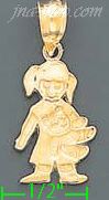 14K Gold Girl w/Plush Bear Baby Charm Pendant - Click Image to Close