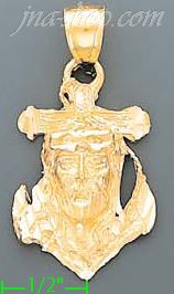 14K Gold Jesus Face Cross Anchor Dia-Cut Charm Pendant - Click Image to Close