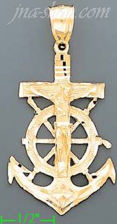 14K Gold Crucifix Cross Anchor Dia-Cut Charm Pendant - Click Image to Close