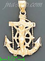 14K Gold Crucifix Cross Anchor Dia-Cut Charm Pendant - Click Image to Close