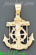 14K Gold Crucifix Cross Anchor Dia-Cut Charm Pendant - Click Image to Close