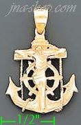 14K Gold Crucifix Cross Anchor Dia-Cut Charm Pendant - Click Image to Close