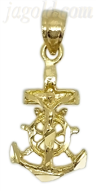 14K Gold Crucifix Cross Anchor Diamond-Cut Charm Pendant - Click Image to Close