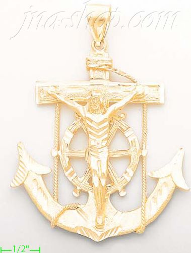 14K Gold Anchor Crucifix Cross Dia-Cut Charm Pendant - Click Image to Close