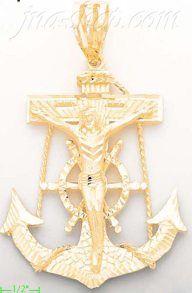 14K Gold Anchor Crucifix Cross Dia-Cut Charm Pendant - Click Image to Close