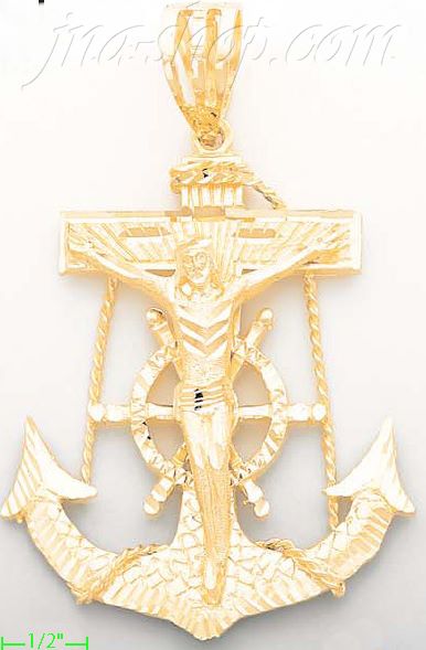 14K Gold Anchor Crucifix Cross Dia-Cut Charm Pendant - Click Image to Close