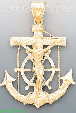 14K Gold Anchor Crucifix Cross Dia-Cut Charm Pendant - Click Image to Close