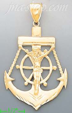 14K Gold Anchor Crucifix Cross Dia-Cut Charm Pendant - Click Image to Close