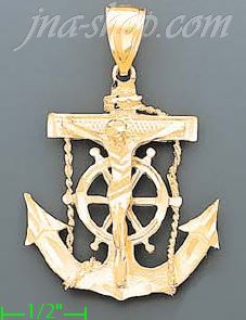 14K Gold Anchor Crucifix Cross Dia-Cut Charm Pendant - Click Image to Close