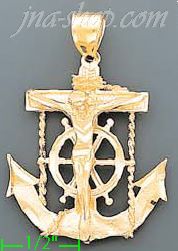 14K Gold Anchor Crucifix Cross Dia-Cut Charm Pendant - Click Image to Close