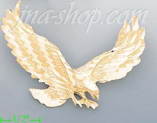 14K Gold Striking Eagle Animal Dia-Cut Charm Pendant - Click Image to Close