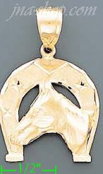 14K Gold Horseshoe w/Horse Head Dia-Cut Charm Pendant - Click Image to Close