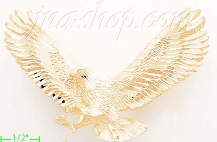 14K Gold Striking Eagle Animal Dia-Cut Charm Pendant - Click Image to Close