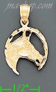 14K Gold Horseshoe w/Horse Head Dia-Cut Charm Pendant - Click Image to Close