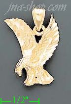 14K Gold Striking Eagle Animal Dia-Cut Charm Pendant - Click Image to Close
