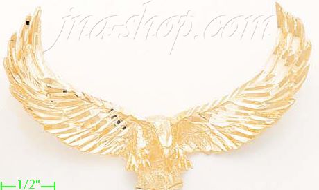 14K Gold Striking Eagle Animal Dia-Cut Charm Pendant - Click Image to Close