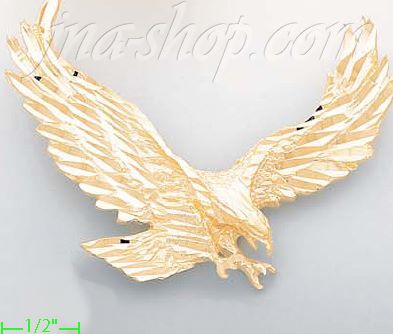 14K Gold Striking Eagle Animal Dia-Cut Charm Pendant - Click Image to Close