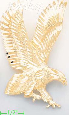 14K Gold Striking Eagle Animal Dia-Cut Charm Pendant - Click Image to Close