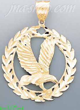 14K Gold Eagle Animal Dia-Cut Charm Pendant - Click Image to Close