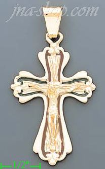 14K Gold Crucifix Italian Enamel Cross Charm Pendant - Click Image to Close