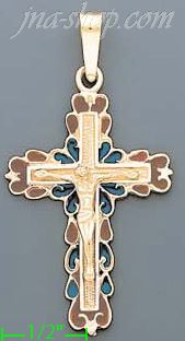 14K Gold Crucifix Italian Enamel Cross Charm Pendant - Click Image to Close