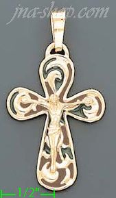 14K Gold Crucifix Italian Enamel Cross Charm Pendant - Click Image to Close