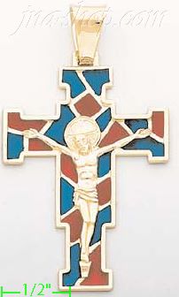 14K Gold Crucifix Italian Enamel Cross Charm Pendant - Click Image to Close