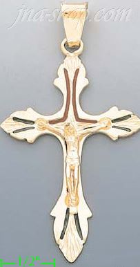 14K Gold Crucifix Italian Enamel Cross Charm Pendant - Click Image to Close