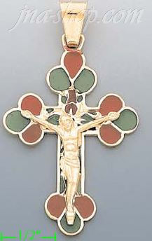 14K Gold Crucifix Italian Enamel Cross Charm Pendant - Click Image to Close