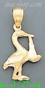 14K Gold Stork w/Baby Dia-Cut Charm Pendant - Click Image to Close