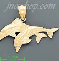 14K Gold Dolphins Dia-Cut Charm Pendant - Click Image to Close
