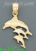 14K Gold 3 Jumping Dolphins Dia-Cut Charm Pendant - Click Image to Close