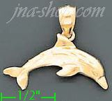 14K Gold Dolphin Dia-Cut Charm Pendant - Click Image to Close