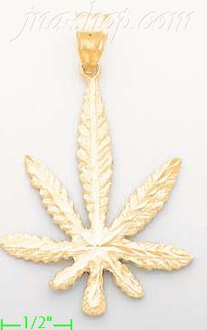 14K Gold Marijuana Leaf Dia-Cut Charm Pendant - Click Image to Close