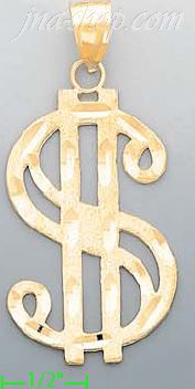 14K Gold Money Sign Dia-Cut Charm Pendant - Click Image to Close