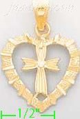 14K Gold Cross in Heart Dia-Cut Charm Pendant - Click Image to Close