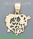 14K Gold I Love You Heart w/Arrow & Flowers Dia-Cut Charm Pendan - Click Image to Close