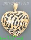 14K Gold Mom Heart Dia-Cut Charm Pendant - Click Image to Close