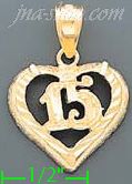 14K Gold 15 Años Heart Dia-Cut Charm Pendant - Click Image to Close