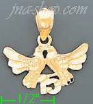 14K Gold Kissing Doves 15 Años Dia-Cut Charm Pendant - Click Image to Close