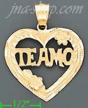 14K Gold Te Amo Heart w/Flowers Dia-Cut Charm Pendant - Click Image to Close