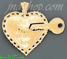 14K Gold Heart w/Key He Who Holds the Key Can Open My Heart Dia- - Click Image to Close
