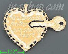 14K Gold Heart w/Key He Who Holds the Key Can Open My Heart Dia- - Click Image to Close
