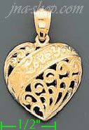 14K Gold Filigree I Love YouHeart Dia-Cut Charm Pendant - Click Image to Close