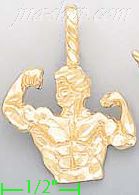 14K Gold Body Building Dia-Cut Charm Pendant - Click Image to Close